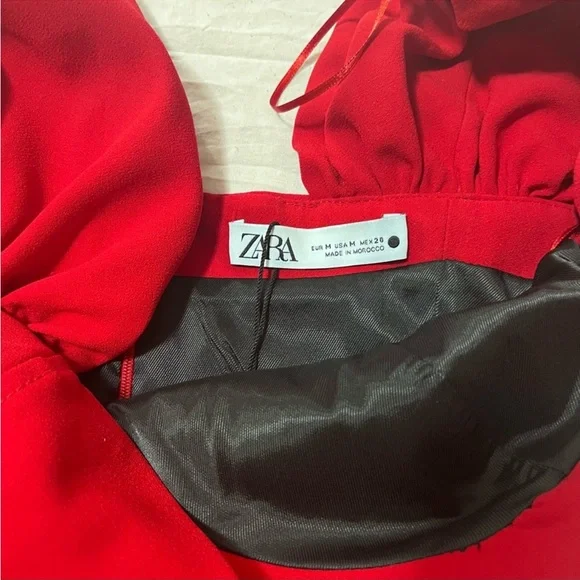 Zara Sweetheart Off the Shoulder Puff Sleeve Red Valentine’s Day Mini Dress M - Picture 9 of 14